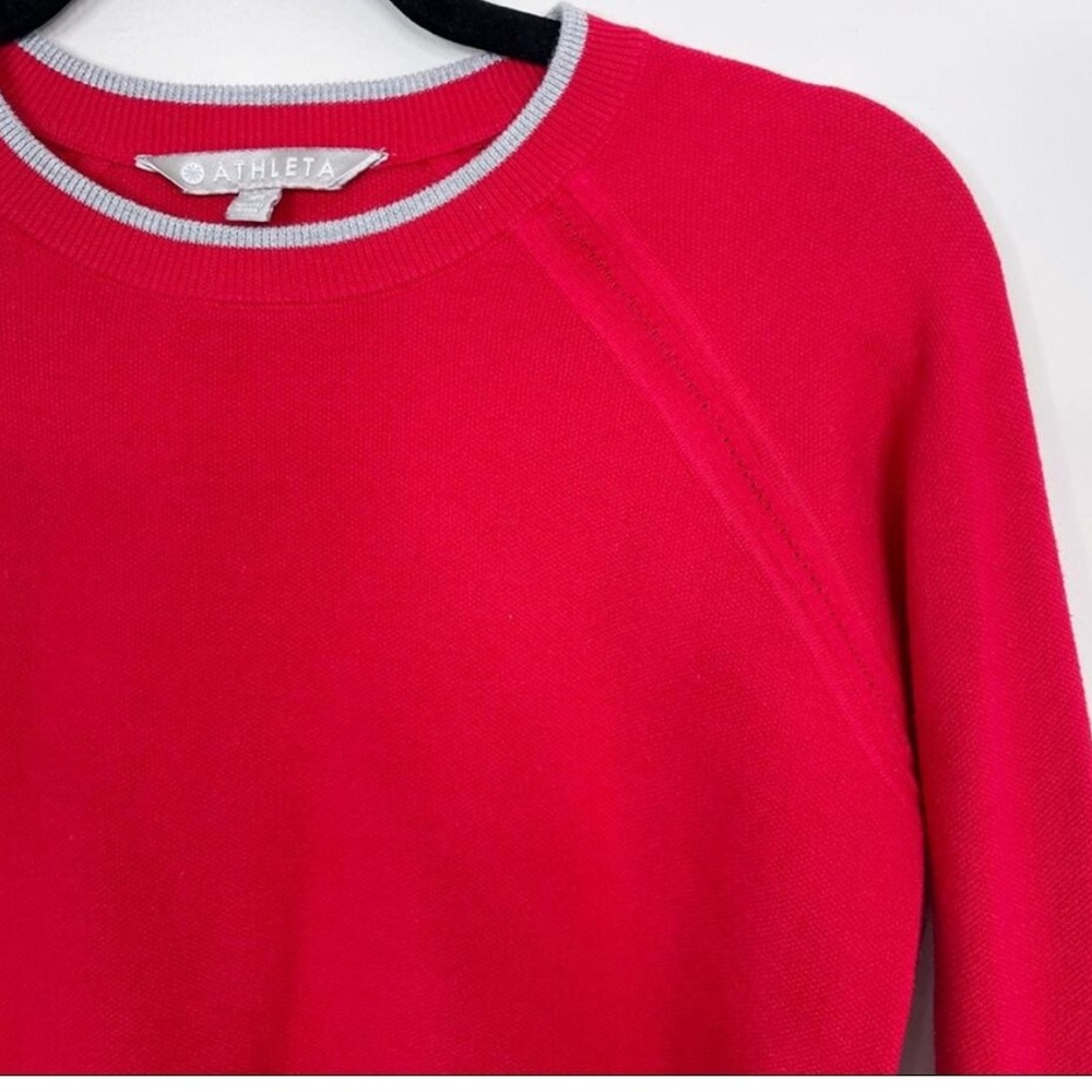 Athleta Red Cotton Tipped Crew Neck Sweater Pullover Gray Raglan M